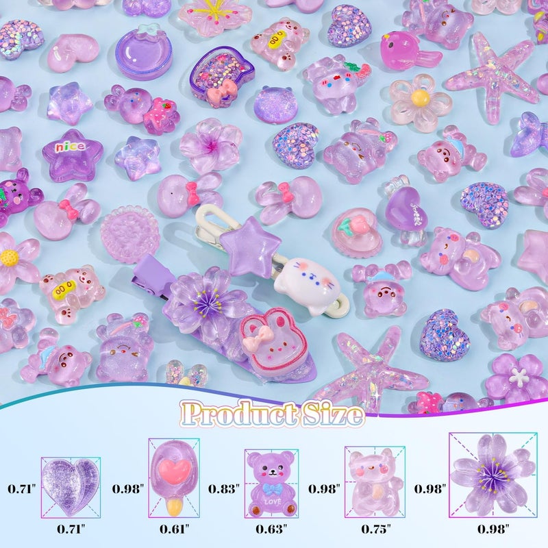 Glitzest 100PCS TINKRSTUFF Purple Slime Charms Jelly Cute Flatback Resin Charms For Slime, Random Kawaii Decoden Charm for Embellishments Phone Junk Case Charms Bulk, Hairpins Scrapbooking Crafting & DIY Decor - Image 2